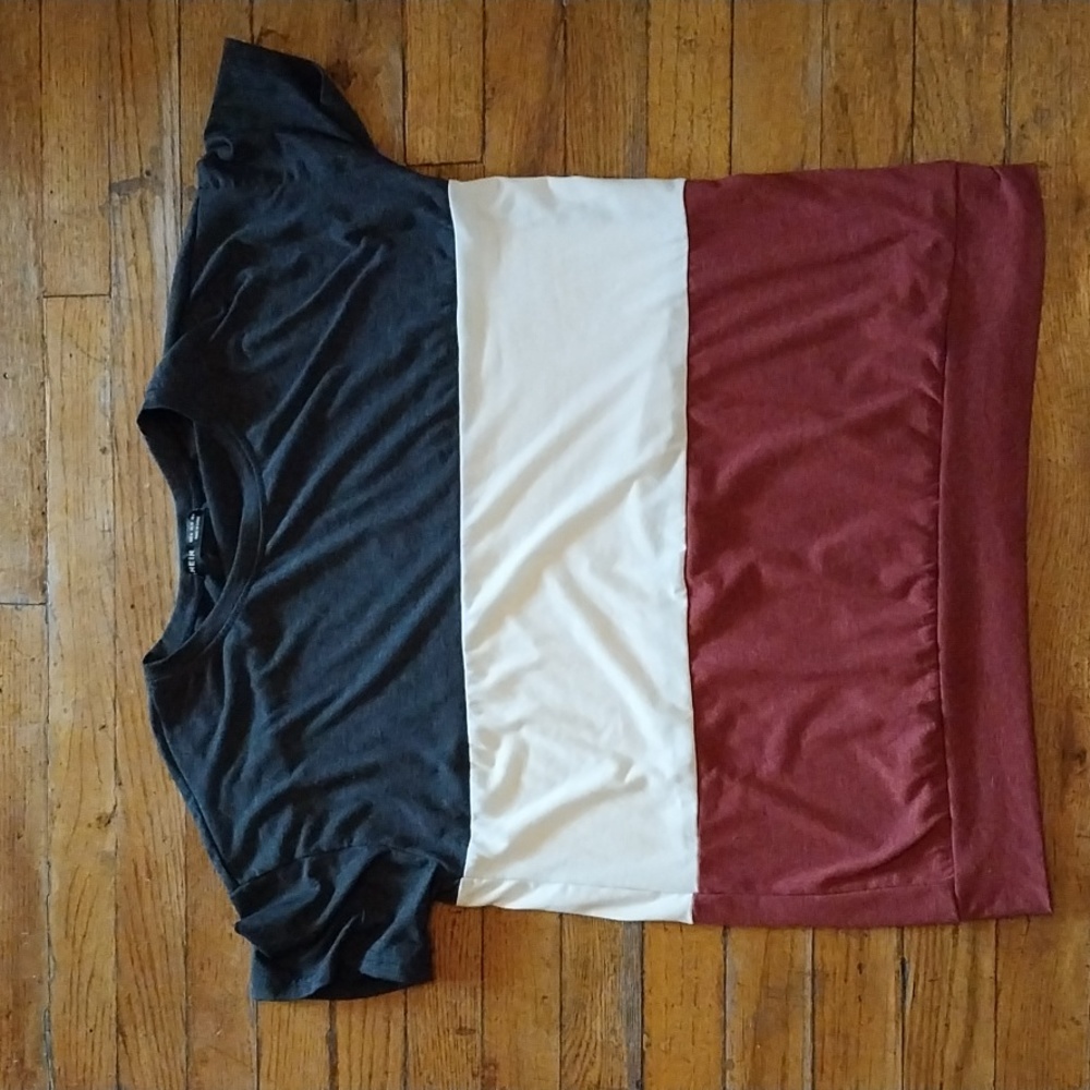 Shein colorblock dark gray, white, and burgundy shirt size medium top